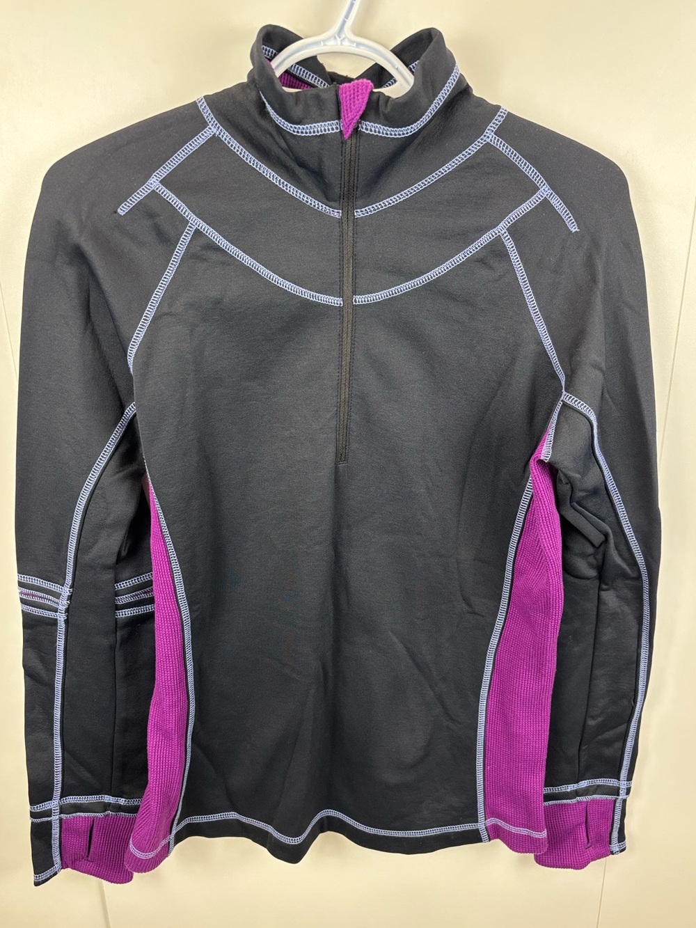 Title Nine 1/4 Zip Black Purple Women's M Compression Running Sweater Top Active